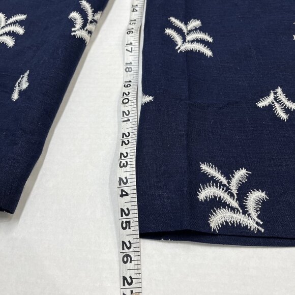 Elie Tahari Pants Women 6 Blue Linen White Palm Tree Embroidered Wide Leg Resort - Picture 7 of 9